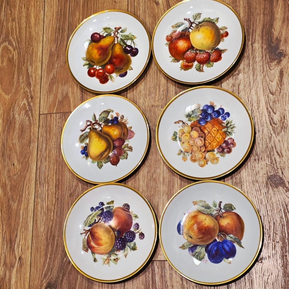 Vintage Bavarian Fruit‎ Porcelain Dessert Salad Plates Set of 6